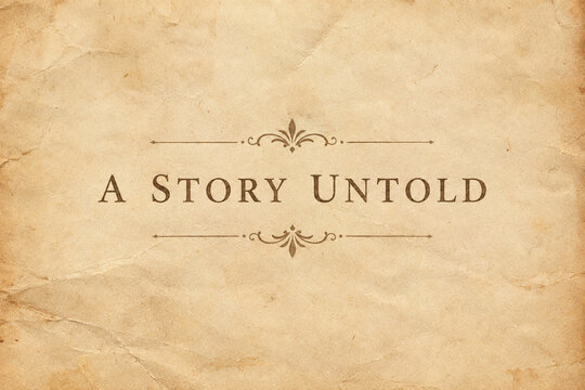 Antique vintage paper texture, softly distressed surface, subtle creases, delicate yellowed fibers, warm ivory with A Story Untold text