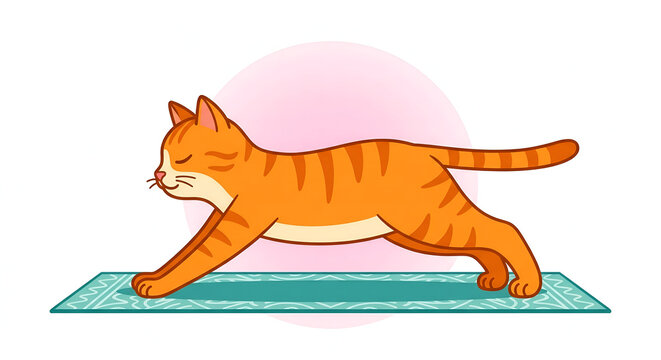 Ginger Cat Doing Yoga Vector Illustration