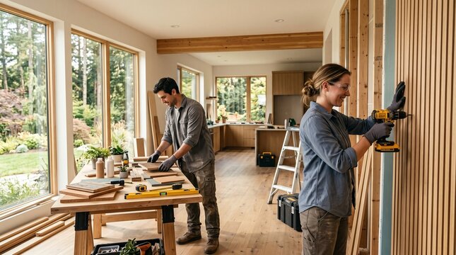Young Couple Renovating Modern Home with Sustainable Materials