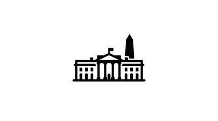 Obraz premium Minimalist black icon of the White House and Washington Monument landmark.