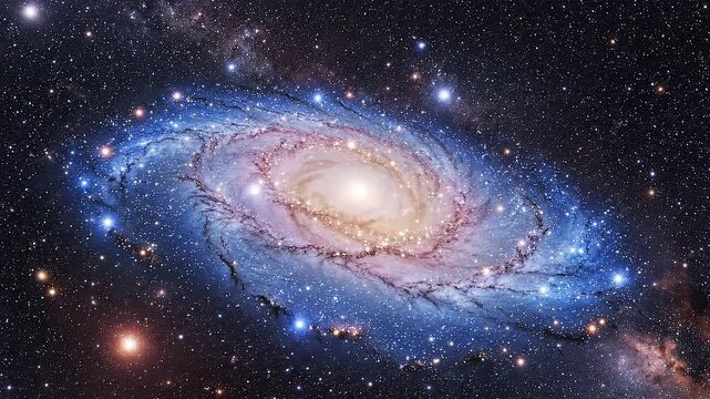 Spiral galaxy rotating slowly in deep space captured in this beautiful high resolution motion video footage