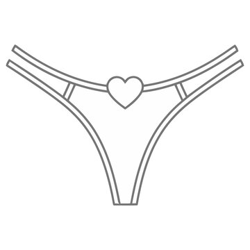 Line art of thong underwear with heart detail
