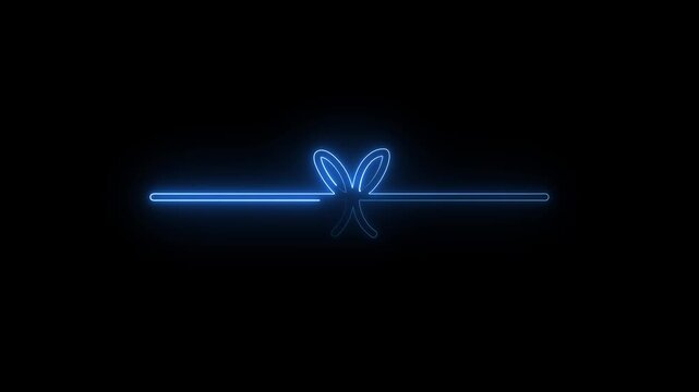 A bright blue neon line forms a horizontal divider across a black background, with a stylized bow shape in the center, emitting a vibrant glow that suggests a modern digital interface or a