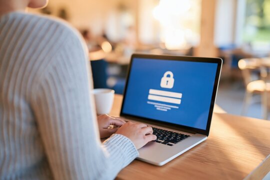Laptop computer with secure login interface for online cybersecurity authentication and digital account access