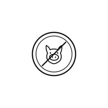 Halal and kosher food restriction symbol with pig silhouette inside red prohibition circle