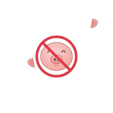 No pork prohibition sign with pig head silhouette inside red ban circle for halal and kosher dining