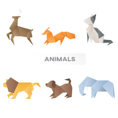 Fototapeta premium Colorful animals origami craft png cut out collection