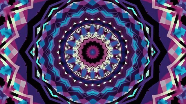 Abstract purple and teal kaleidoscope motion graphics background for digital art projects.