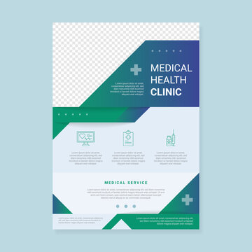 Medical health clinic flyer template with abstract green geometric shapes