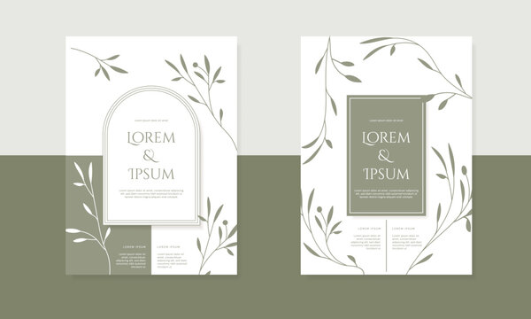 Green foliage wedding invitation set with classic elegant frame art