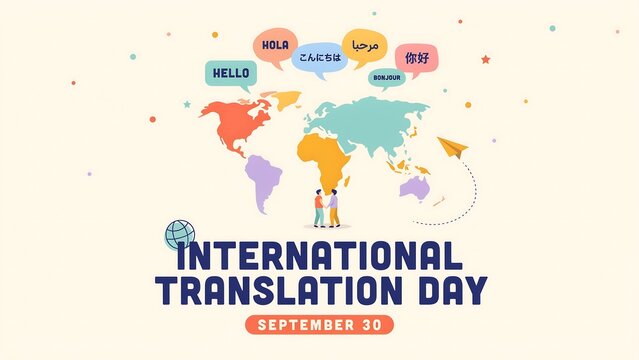 International translation day illustration with globe and greetings