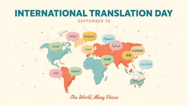 International translation day world map illustration