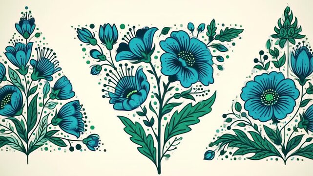 Abstract Floral Designs in Teal and Green.
