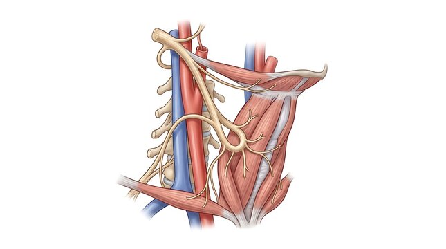 Anatomical illustration of human neck deep muscular layers showing ansa cervicalis nerve plexus