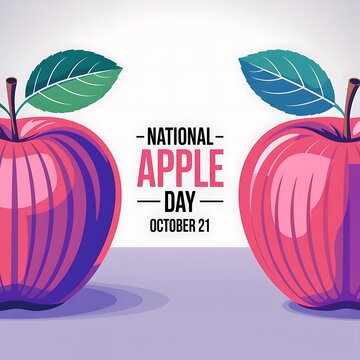 National apple day october 21 illustration with two fresh red apples with green leaves on a light background