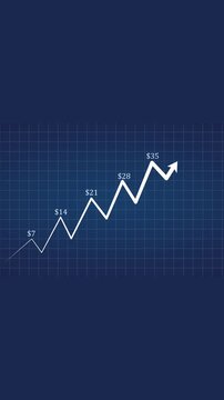 A dynamic upward-trending financial graph animated on a grid background, illustrating a steady increase in currency values over time, suitable for business and economic presentations.