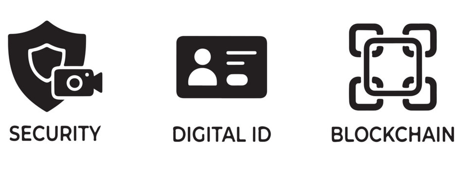 Set of digital security identity blockchain technology icons security ico