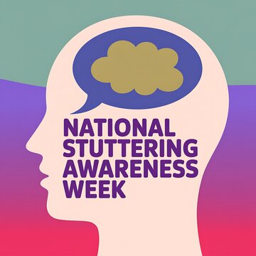 National stuttering awareness week concept with a human head silhouette and a thought bubble