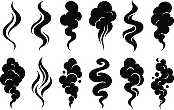 Hand Drawn Smoke and Steam Swirl Shapes Collection on White