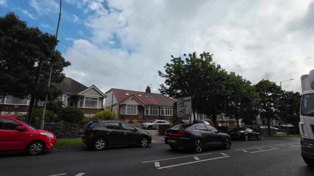 Car Mounted Wide Angle Camera Street View Footage of Ramsgate Beach and Ocean City of England, United Kingdom. Footage Was captured on 1st August, 2025 During Mostly Black Cloudy Day of Summer