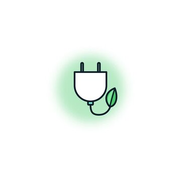 Eco electric power cord plug with natural green plant sprout leaf accent
