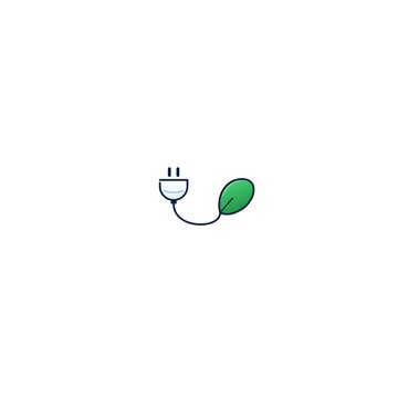Clean electric green energy power plug with organic botanical leaf
