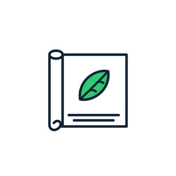 Architectural blueprint document scroll with green organic eco leaf seal