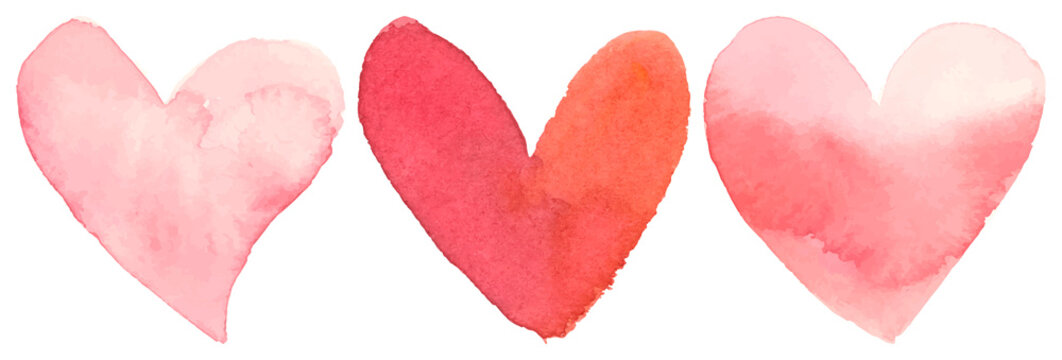 PNG Watercolor hearts in pink element set on transparent background