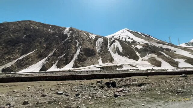 Snow-Capped Mountains Along the Road to Verkhny Lars, North Ossetia, Russia