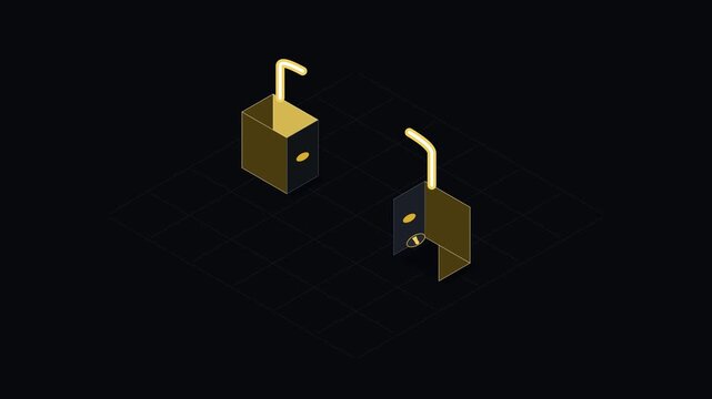 Isometric Gold Lock Transforming Into A Key And Ring Animation