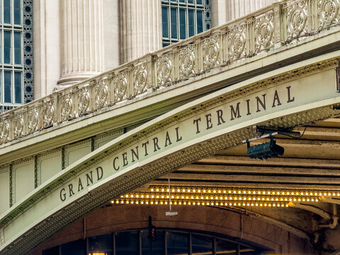Manhattan, NY, USA, June 19, 2016; Grand Central Terminal sign on the historic Pershing Square Viaduct (Park Avenue Viaduct) in New York City. 