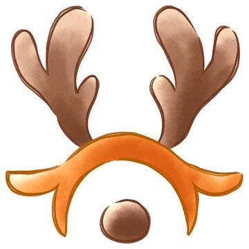クリスマス　トナカイのカチューシャのかわいい水彩風イラスト