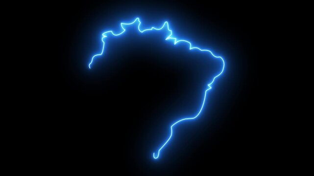 glowing blue neon brazil map icon outline for country geography national border and travel concept on black background