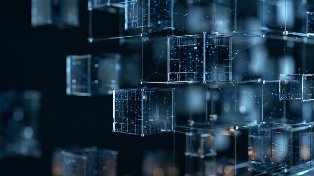 Floating transparent cubic structures in a dark digital space