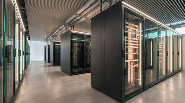 High-performance data center server cabinets with liquid cooling pipe systems and modern design