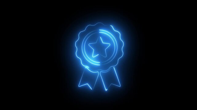 Neon badge award icon isolated on black background animation.
