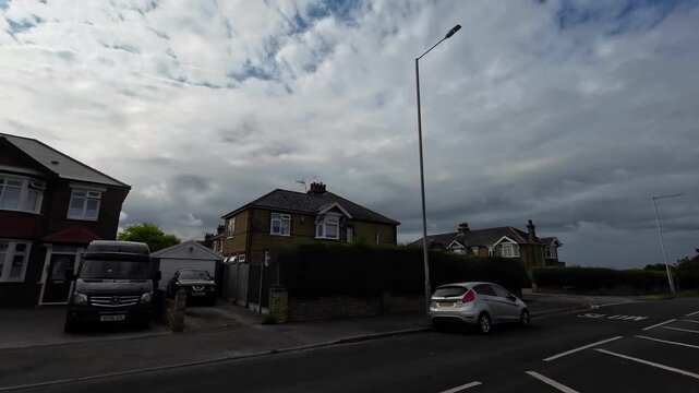 Car Mounted Wide Angle Camera Street View Footage of Ramsgate Beach and Ocean City of England, United Kingdom. Footage Was captured on 1st August, 2025 During Mostly Black Cloudy Day of Summer