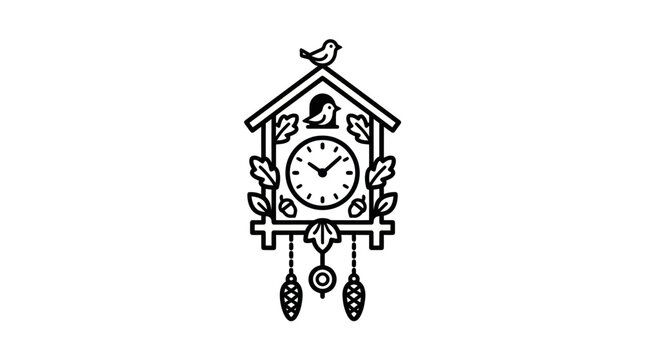Outline cuckoo clock icon with pendulum.