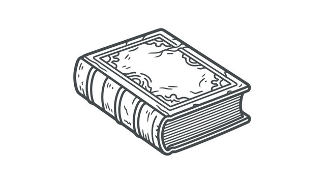 Vintage antique book with ornate cover lying horizontally in an isometric view.