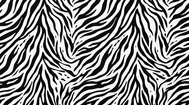 Seamless repeating pattern of black and white zebra skin stripes texture.