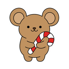 Fototapeta premium Cute cartoon bear holding a candy cane