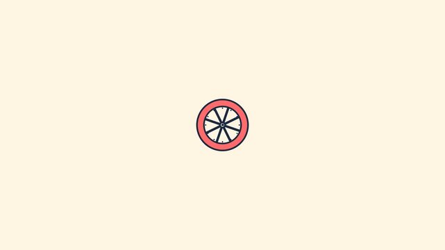 Minimalist vector illustration of a single colorful wheel isolated on a soft beige background, representing transportation, motion, and mechanics in a simple modern design