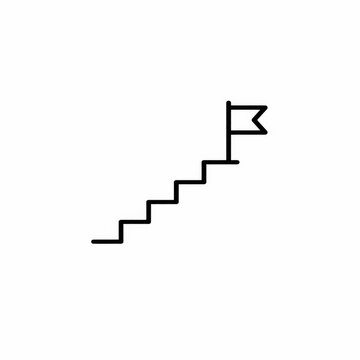 Line Art Icon of Stairs Leading to a Flag, Symbolizing Goal Achievement and Progress