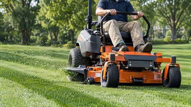 Zero Turn Mower Cutting Green Grass in Residential Yard