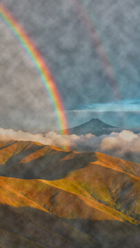 Pixel art mountain landscape with clouds