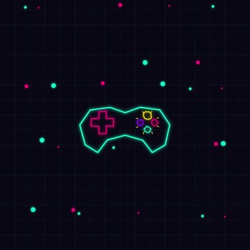 Neon Game Controller Animation with Game On Text. 4K