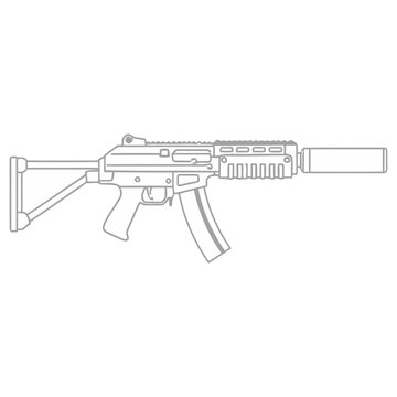 Outline of a submachine gun with suppressor