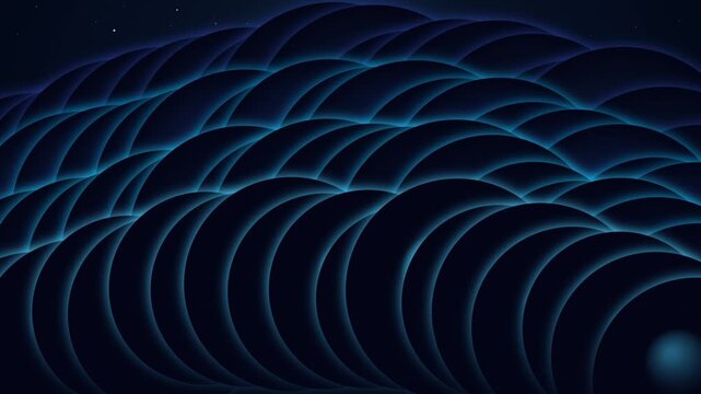 Abstract background featuring repeating overlapping glowing blue circular geometric shapes and patterns
