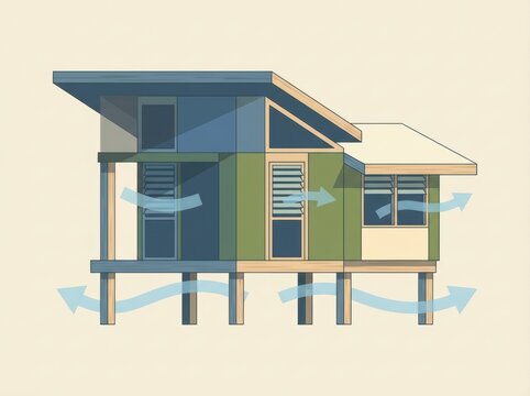 Flat Illustration of Raised Tropical House With Underfloor Airflow