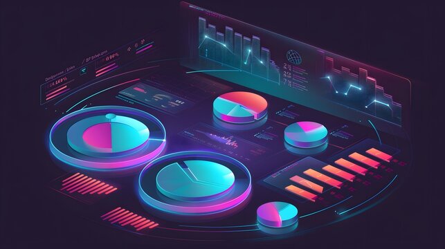 A futuristic holographic data visualization with neon lights